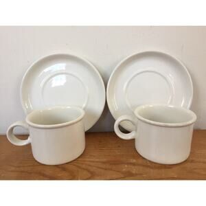Pair 2 Vtg 70s Stonehenge Midwinter England Ceramic Coffee Tea Cups Mugs Saucers